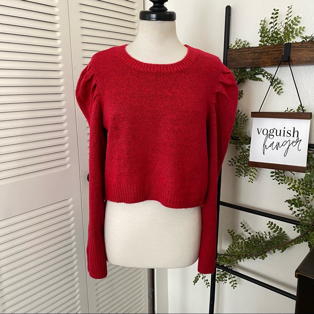 Wild Fable|L|Red Knit Long Sleeve Puff Shoulder Pullover Top